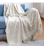 Chunky Knitted Tassel Throw Blanket | Soft Textured Sofa & Bed Throw