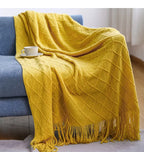 Chunky Knitted Tassel Throw Blanket | Soft Textured Sofa & Bed Throw