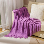 Chunky Knitted Tassel Throw Blanket | Soft Textured Sofa & Bed Throw