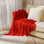 Chunky Knitted Tassel Throw Blanket | Soft Textured Sofa & Bed Throw