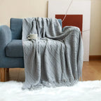 Chunky Knitted Tassel Throw Blanket | Soft Textured Sofa & Bed Throw