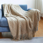 Chunky Knitted Tassel Throw Blanket | Soft Textured Sofa & Bed Throw