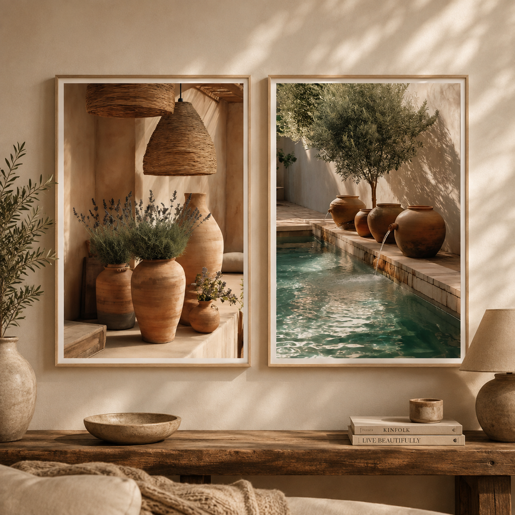 Olive Tree Botanical Poster Print Set of 2 | Neutral Retro Home Decor Wall Art