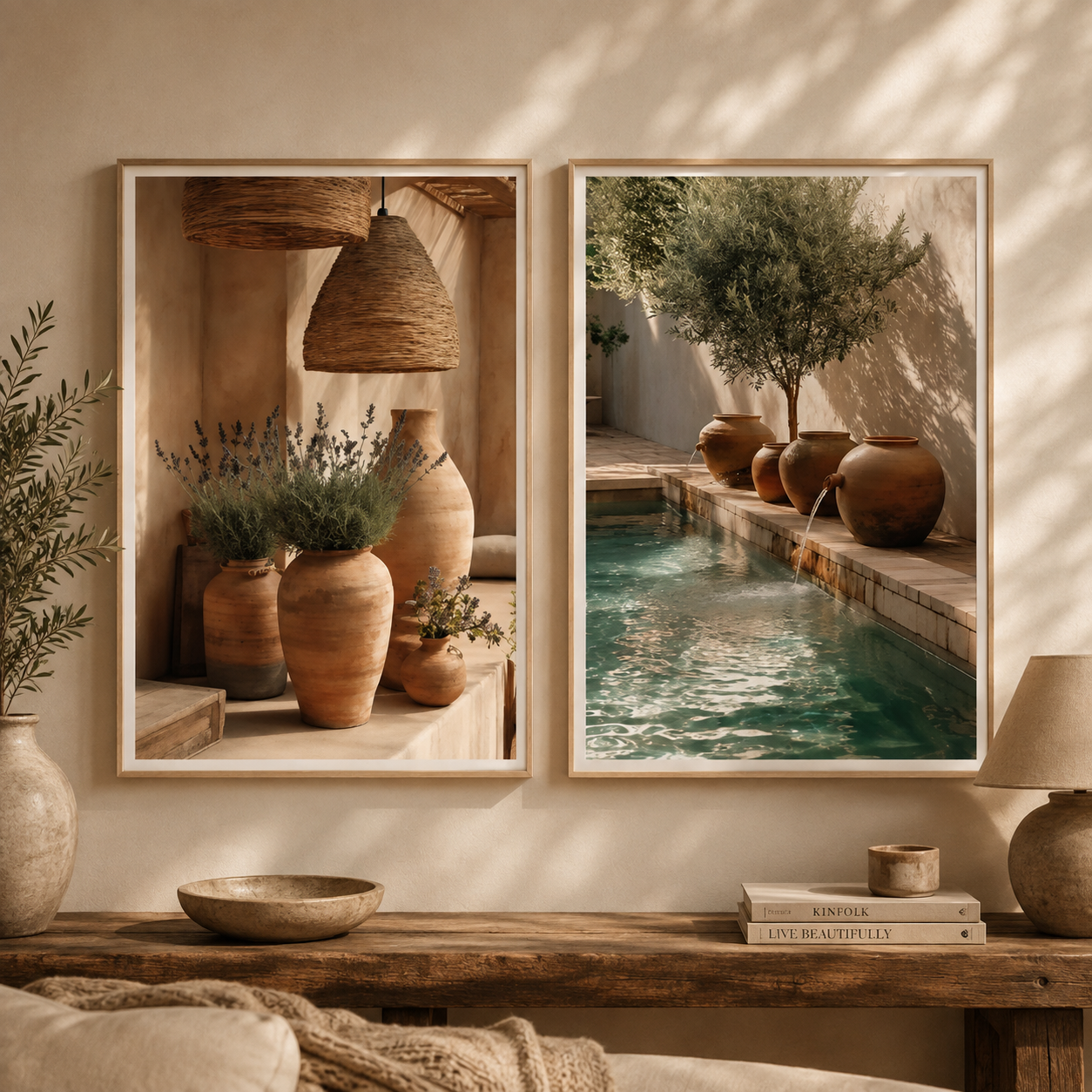 Olive Tree Botanical Poster Print Set of 2 | Neutral Retro Home Decor Wall Art